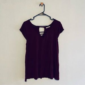 Maurices maroon cross front tee